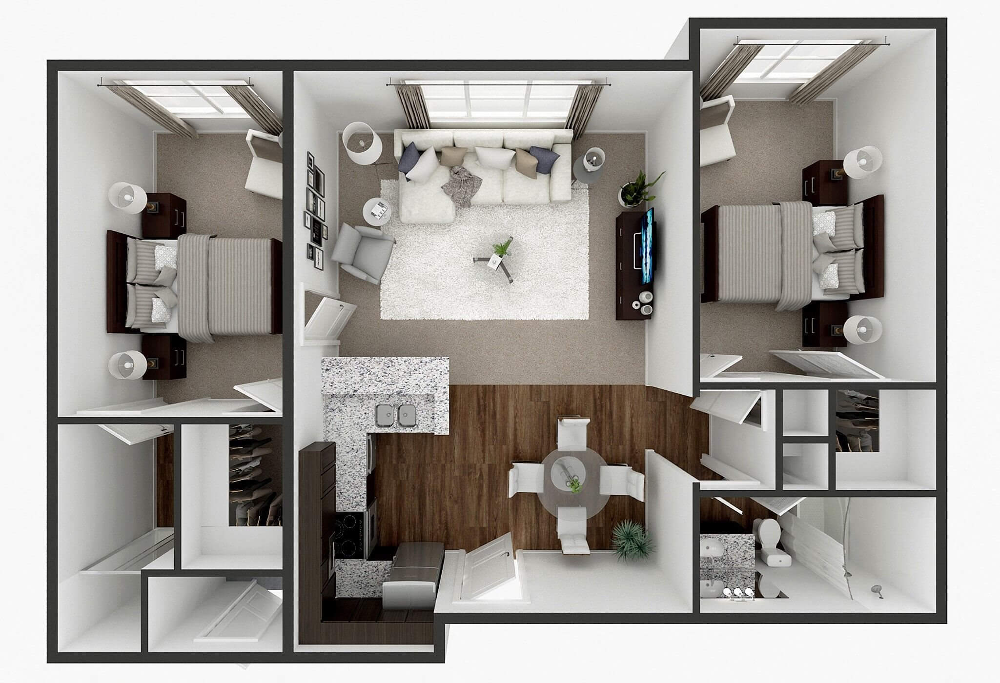 2 Bedroom 2 Bath  1150 sq ft floor plan